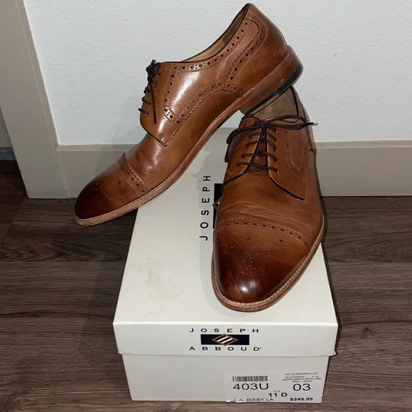Joseph Abboud White Label Bixby Cognac Brown Classic Wingtip Cap Toe Oxfords 11 - Picture 4 of 10